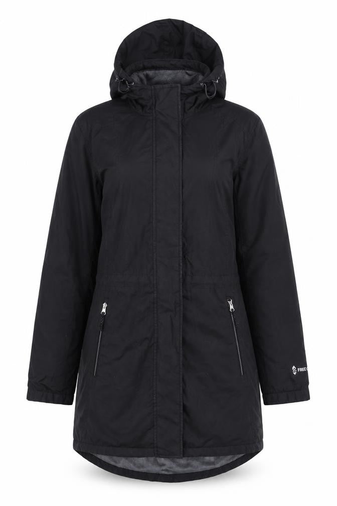 Free Country Women’s Black S Hooded Long Parka Coat Fleece Lined