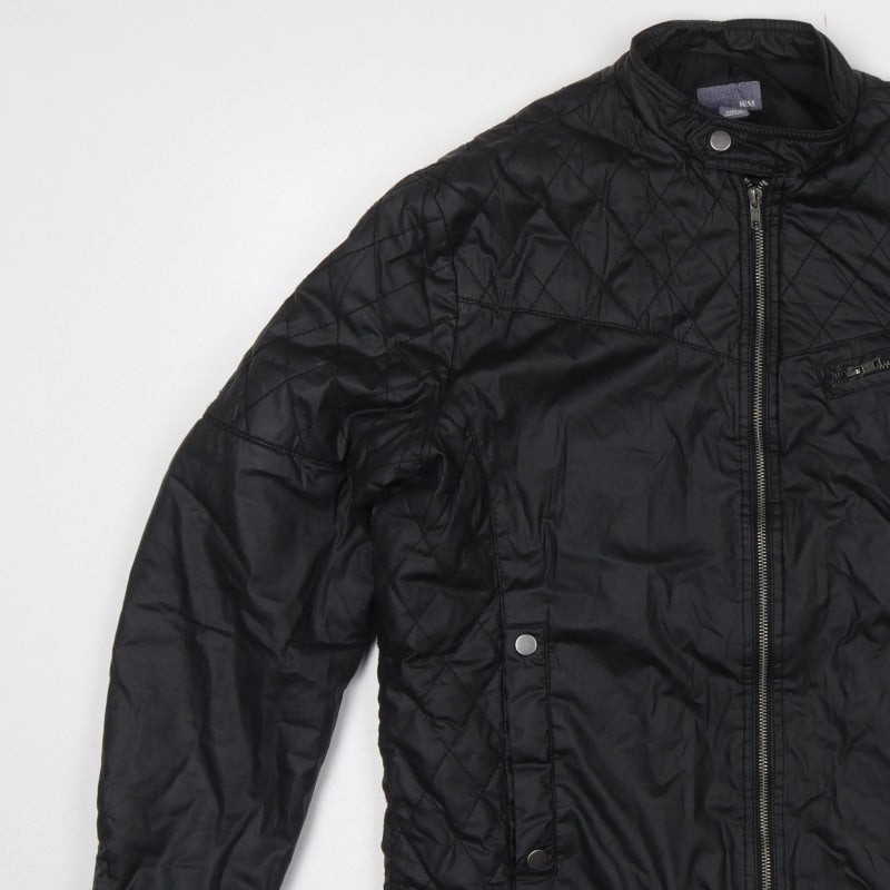 H&M Men’s Black UK 44 Quilted Biker Jacket Padded Zip