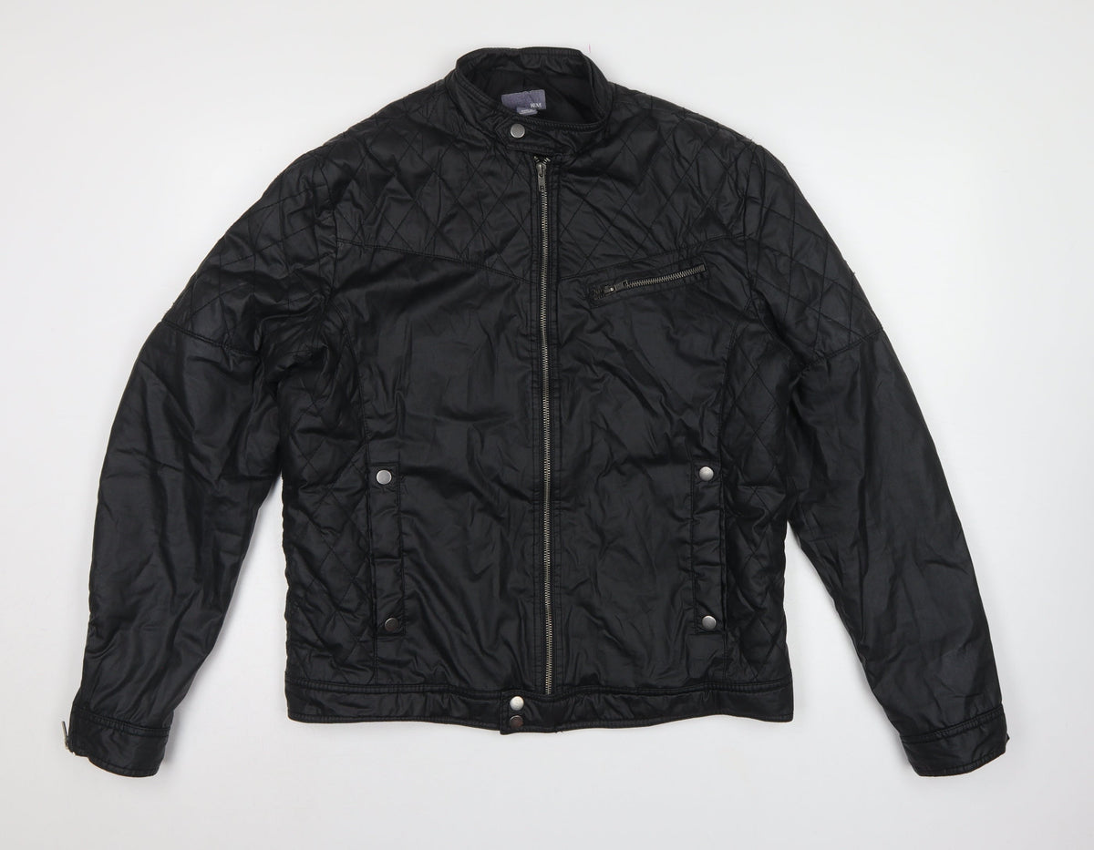H&M Men’s Black UK 44 Quilted Biker Jacket Padded Zip