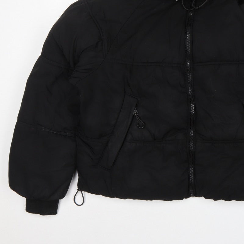 Pull&Bear Women Black S Cropped Hooded Puffer Jacket Zip