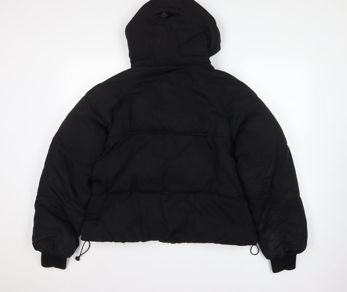 Pull&Bear Women Black S Cropped Hooded Puffer Jacket Zip