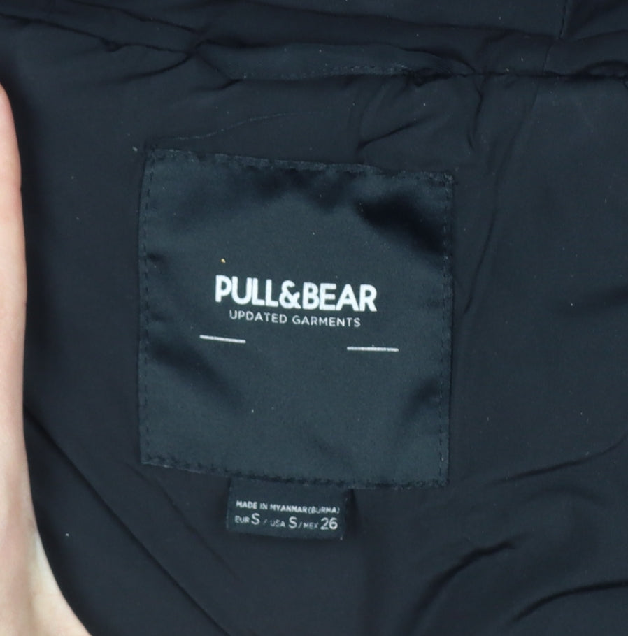 Pull&Bear Women Black S Cropped Hooded Puffer Jacket Zip