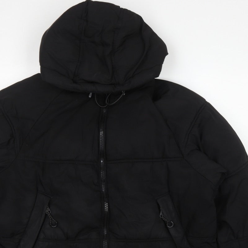 Pull&Bear Women Black S Cropped Hooded Puffer Jacket Zip