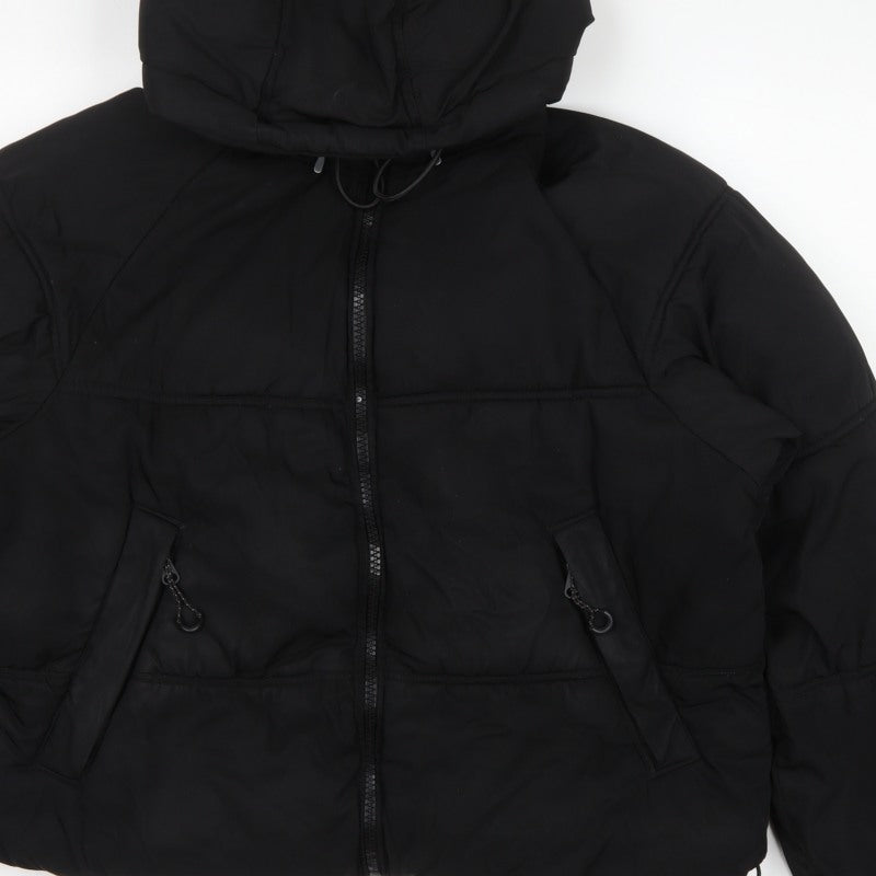 Pull&Bear Women Black S Cropped Hooded Puffer Jacket Zip