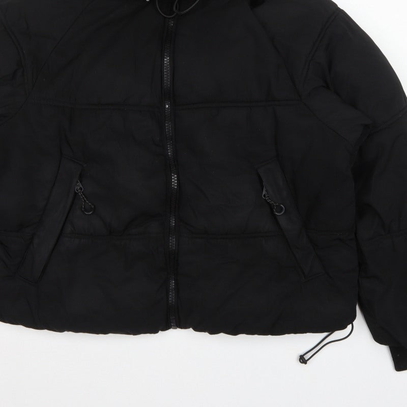 Pull&Bear Women Black S Cropped Hooded Puffer Jacket Zip