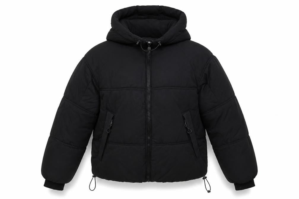Pull&Bear Women Black S Cropped Hooded Puffer Jacket Zip