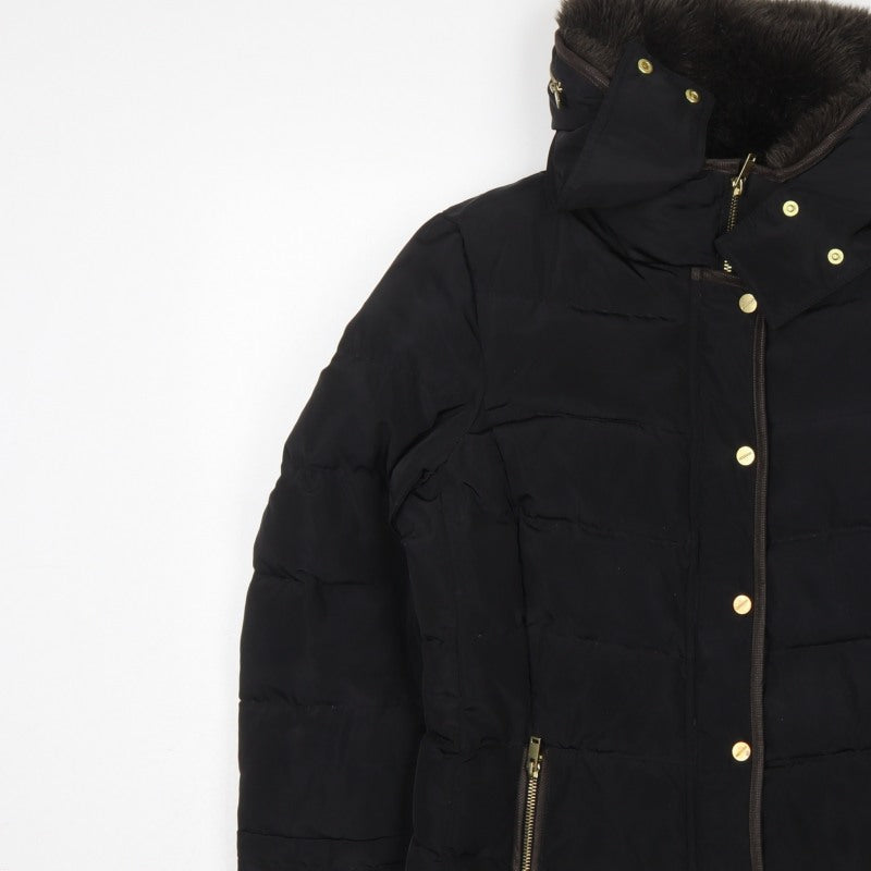 H&M Women Black Size 10 Hooded Down Puffer Jacket Gold Zip