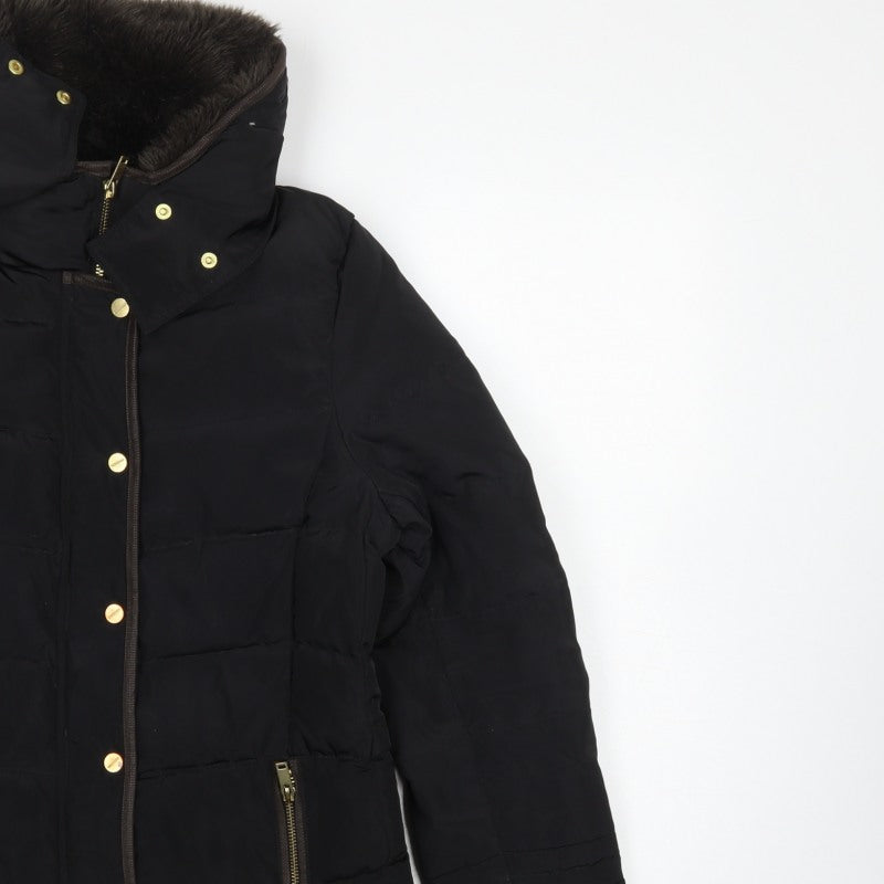 H&M Women Black Size 10 Hooded Down Puffer Jacket Gold Zip