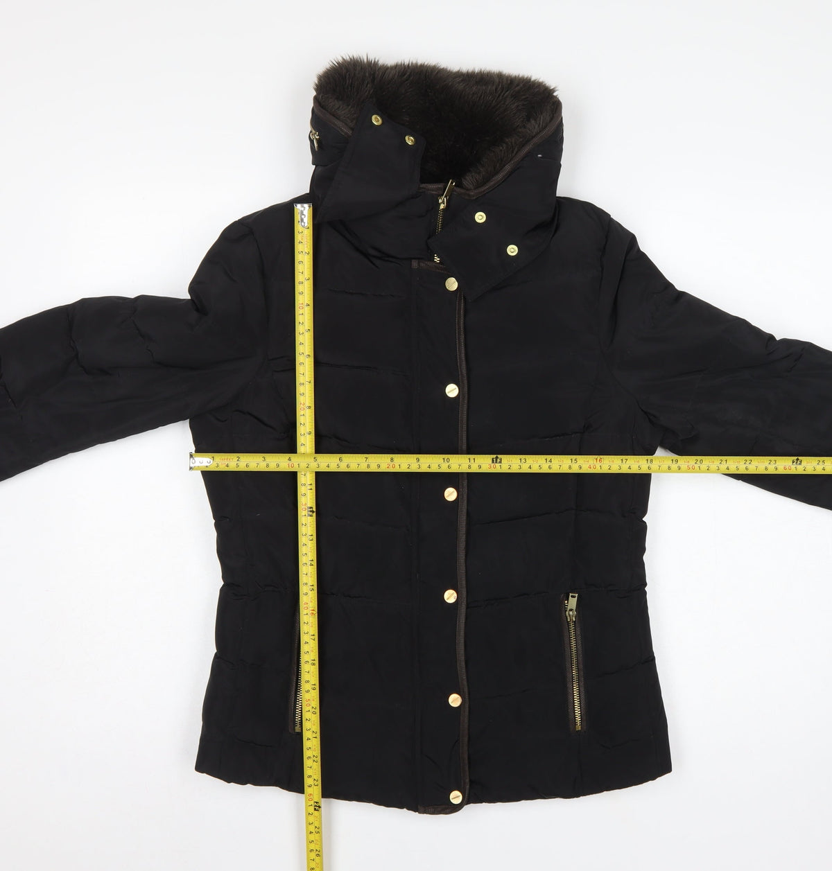 H&M Women Black Size 10 Hooded Down Puffer Jacket Gold Zip