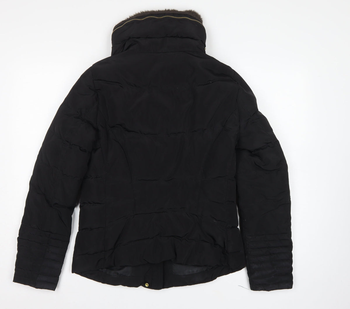 H&M Women Black Size 10 Hooded Down Puffer Jacket Gold Zip