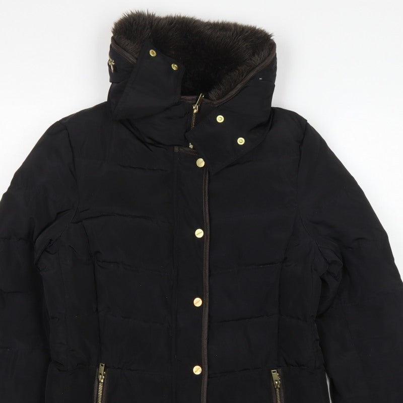 H&M Women Black Size 10 Hooded Down Puffer Jacket Gold Zip