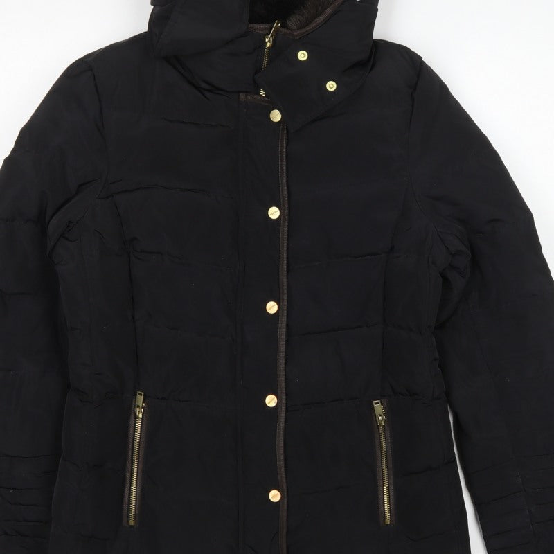 H&M Women Black Size 10 Hooded Down Puffer Jacket Gold Zip