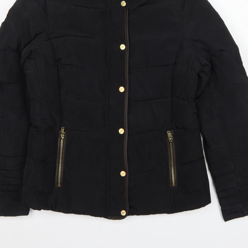 H&M Women Black Size 10 Hooded Down Puffer Jacket Gold Zip