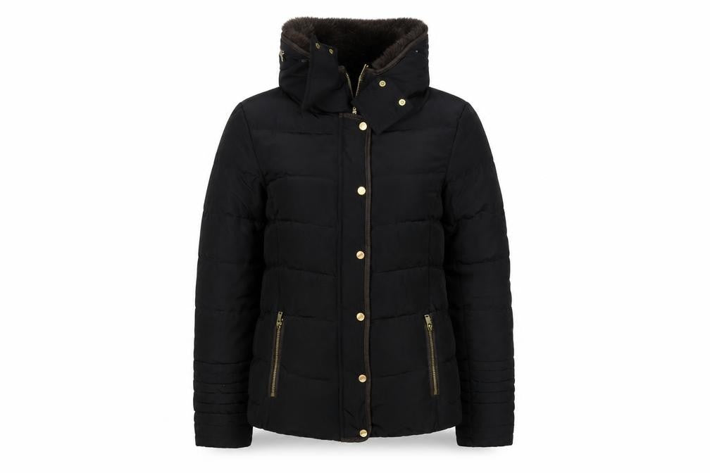 H&M Women Black Size 10 Hooded Down Puffer Jacket Gold Zip