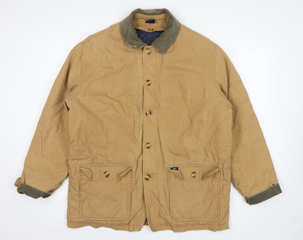 Cotton Traders Men’s Beige L Padded Canvas Button Jacket