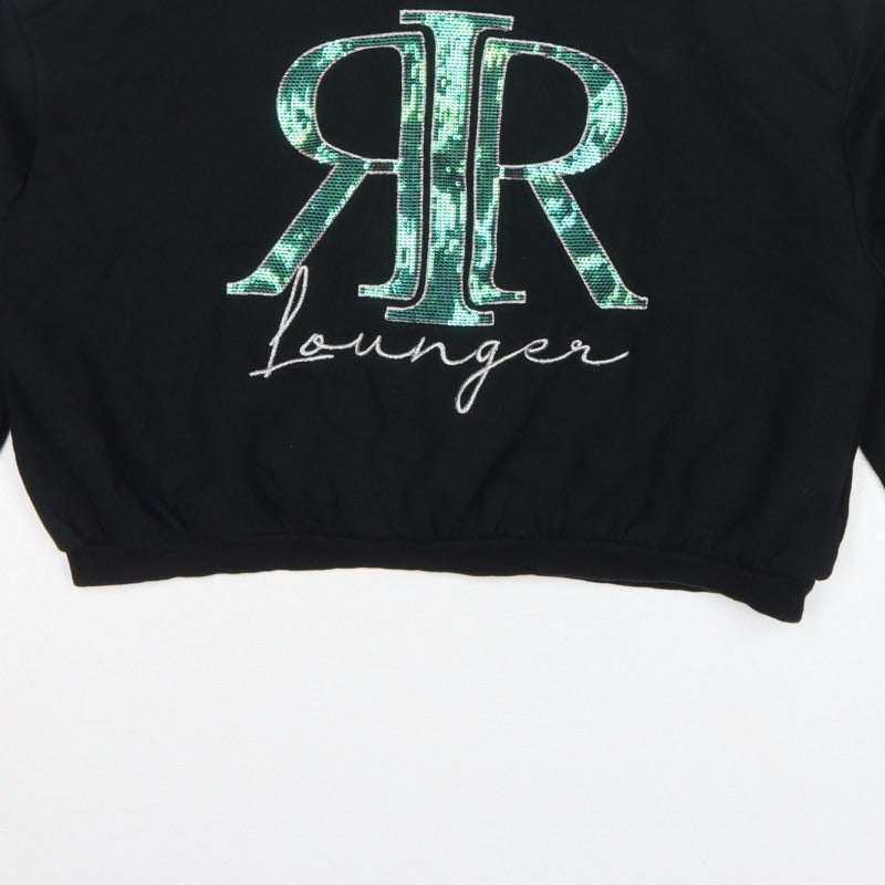 River Island Girls Black 15-16 Years Sequin Logo Pullover Sweatshirt