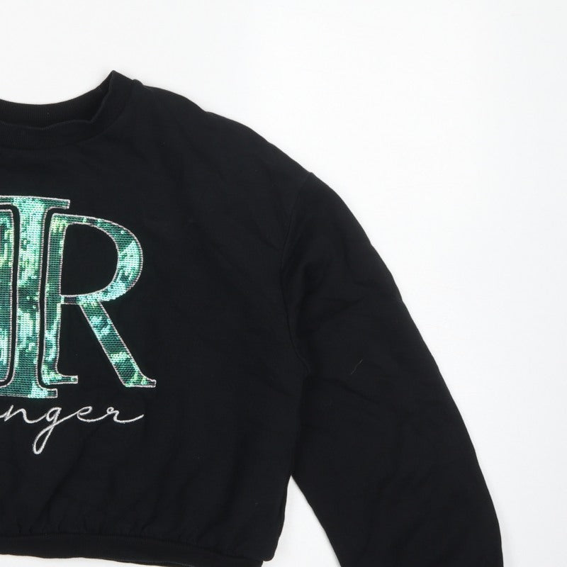 River Island Girls Black 15-16 Years Sequin Logo Pullover Sweatshirt