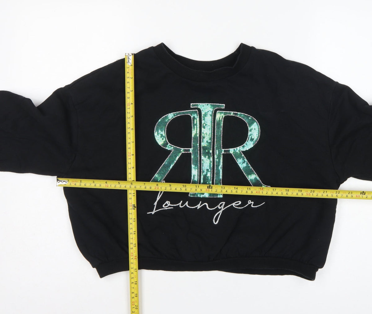 River Island Girls Black 15-16 Years Sequin Logo Pullover Sweatshirt