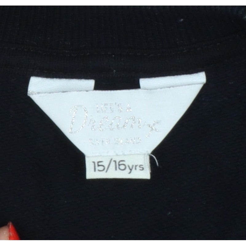 River Island Girls Black 15-16 Years Sequin Logo Pullover Sweatshirt