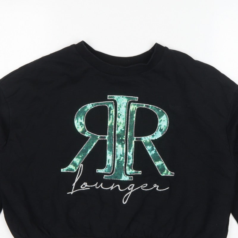 River Island Girls Black 15-16 Years Sequin Logo Pullover Sweatshirt