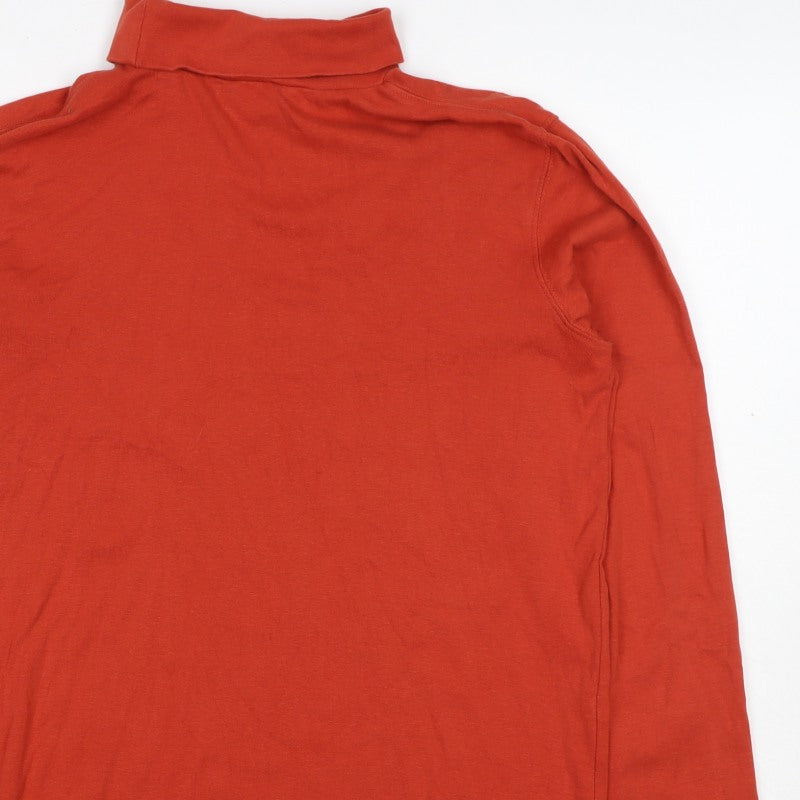 Cotton Traders Women Red L Cotton Roll Neck Long Sleeve Basic Top