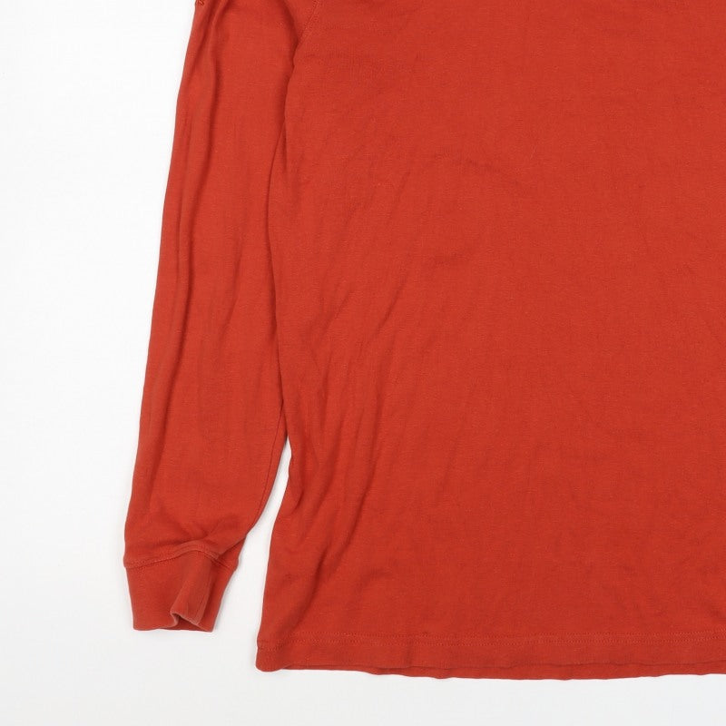 Cotton Traders Women Red L Cotton Roll Neck Long Sleeve Basic Top