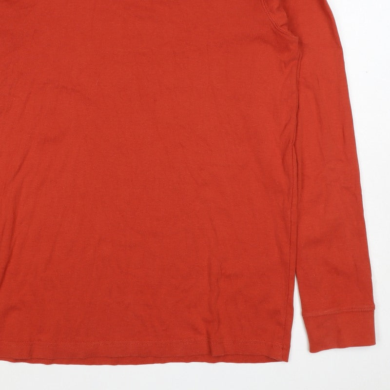 Cotton Traders Women Red L Cotton Roll Neck Long Sleeve Basic Top