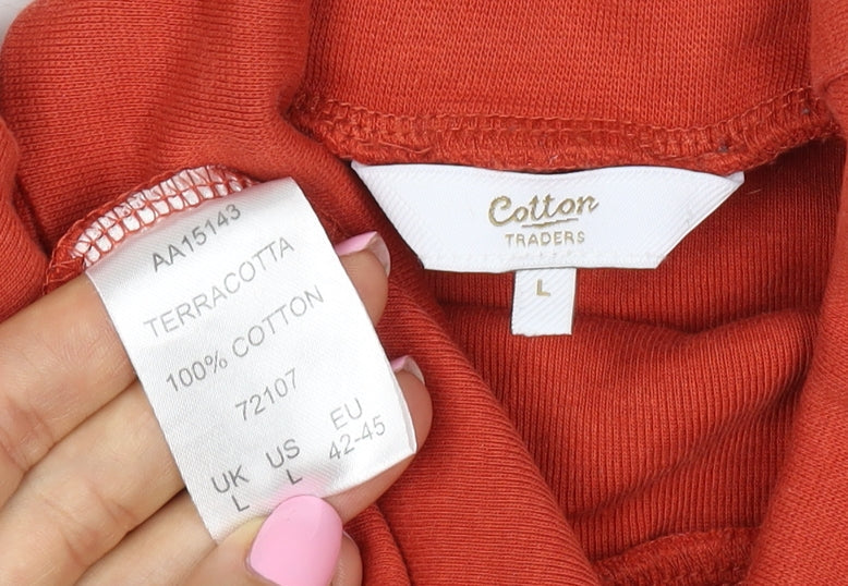 Cotton Traders Women Red L Cotton Roll Neck Long Sleeve Basic Top