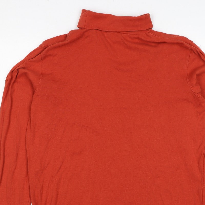 Cotton Traders Women Red L Cotton Roll Neck Long Sleeve Basic Top