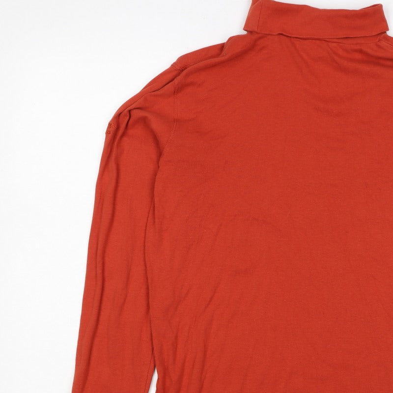 Cotton Traders Women Red L Cotton Roll Neck Long Sleeve Basic Top
