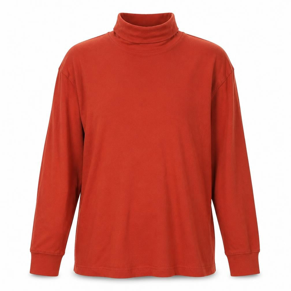 Cotton Traders Women Red L Cotton Roll Neck Long Sleeve Basic Top