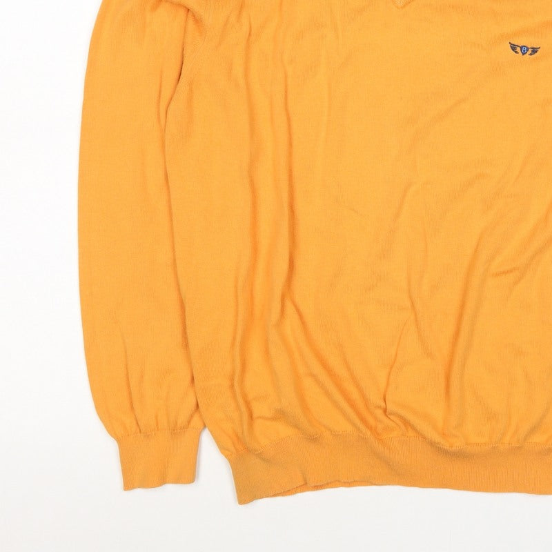 Mr.Blue Men's Orange XL V-Neck Cotton Knit Pullover Logo Jumper