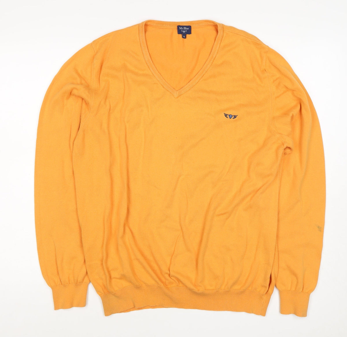 Mr.Blue Men's Orange XL V-Neck Cotton Knit Pullover Logo Jumper
