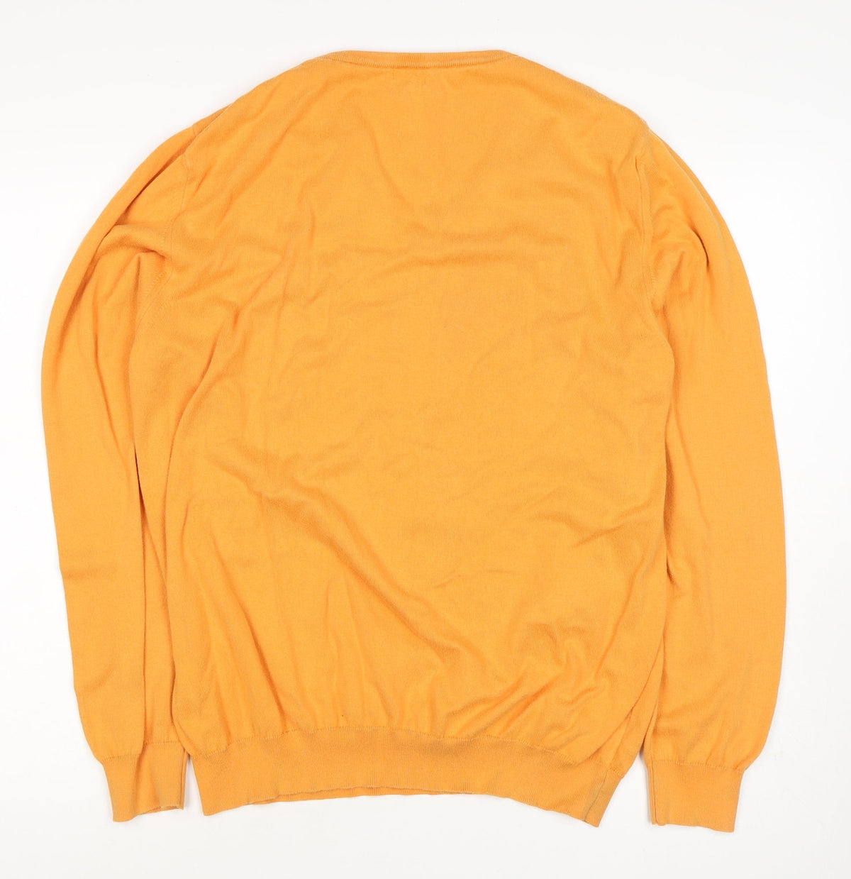 Mr.Blue Men's Orange XL V-Neck Cotton Knit Pullover Logo Jumper