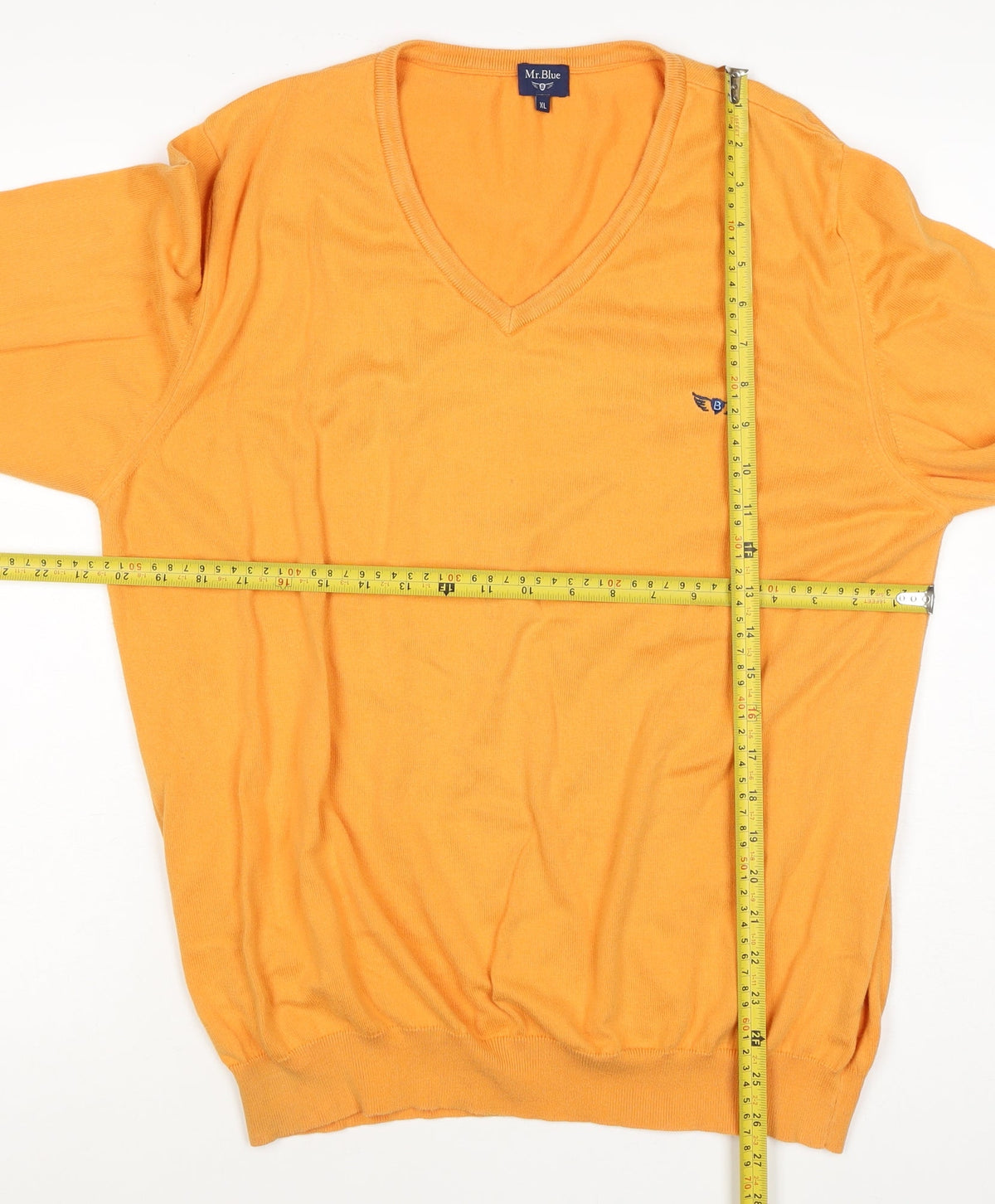 Mr.Blue Men's Orange XL V-Neck Cotton Knit Pullover Logo Jumper