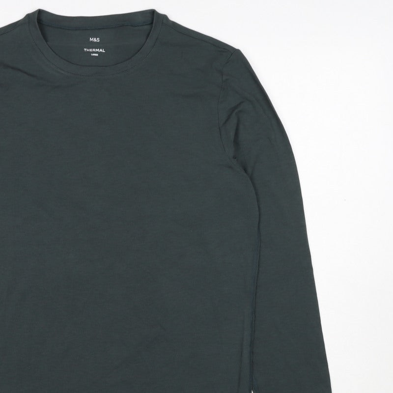 Marks and Spencer Men’s Black Large Thermal Long Sleeve Crew Neck T-Shirt