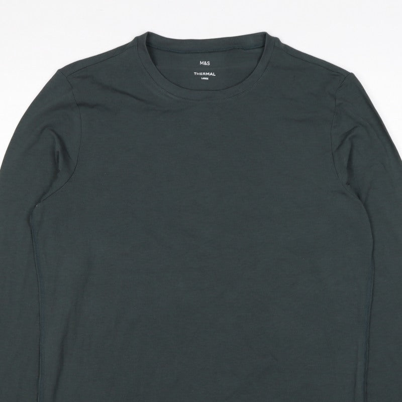 Marks and Spencer Men’s Black Large Thermal Long Sleeve Crew Neck T-Shirt