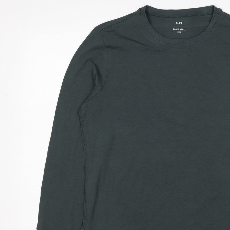 Marks and Spencer Men’s Black Large Thermal Long Sleeve Crew Neck T-Shirt