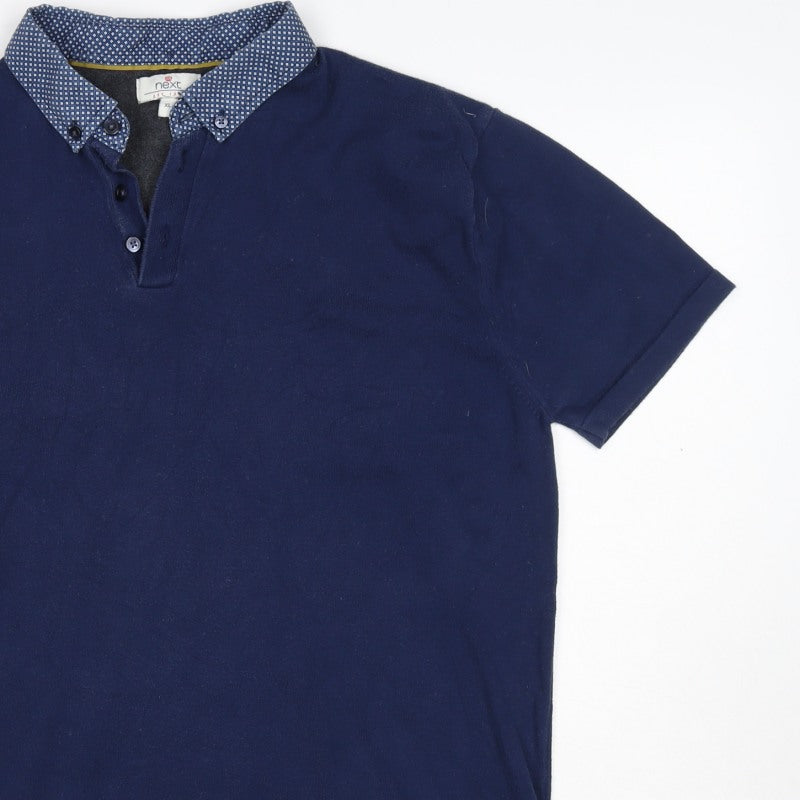 Next Mens Blue XL Short Sleeve Button Down Collar Polo Shirt