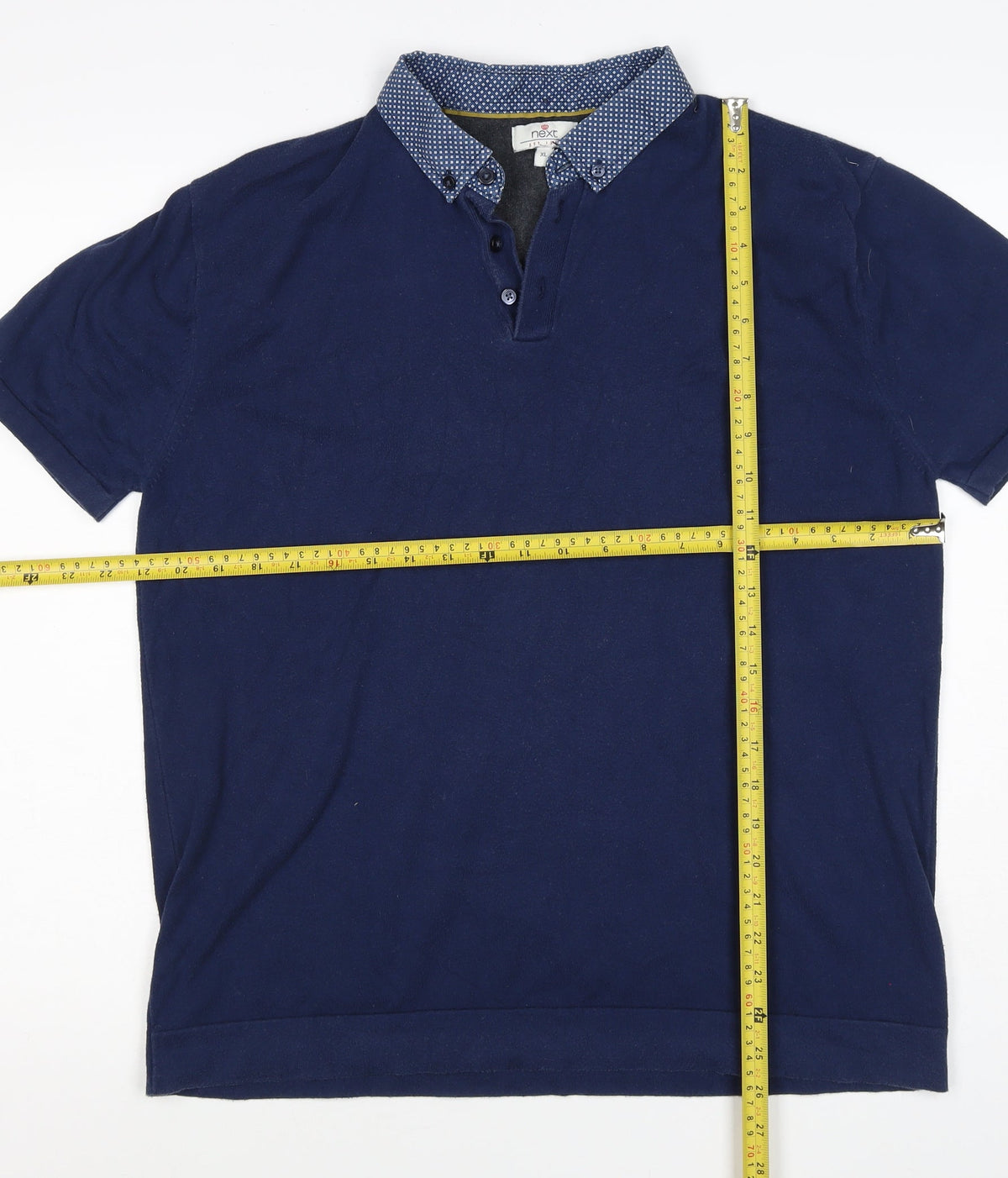 Next Mens Blue XL Short Sleeve Button Down Collar Polo Shirt