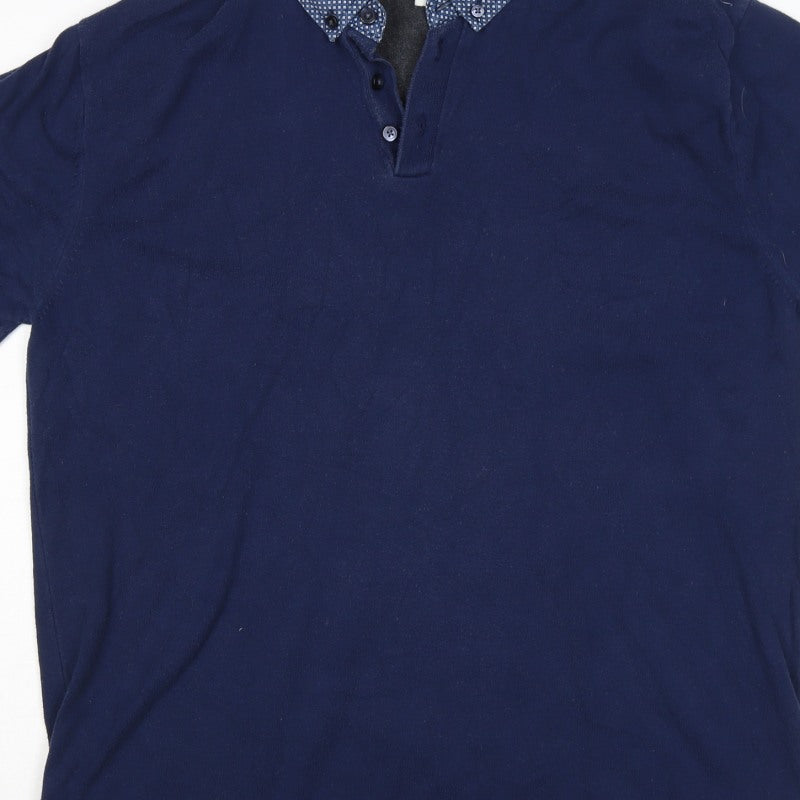 Next Mens Blue XL Short Sleeve Button Down Collar Polo Shirt