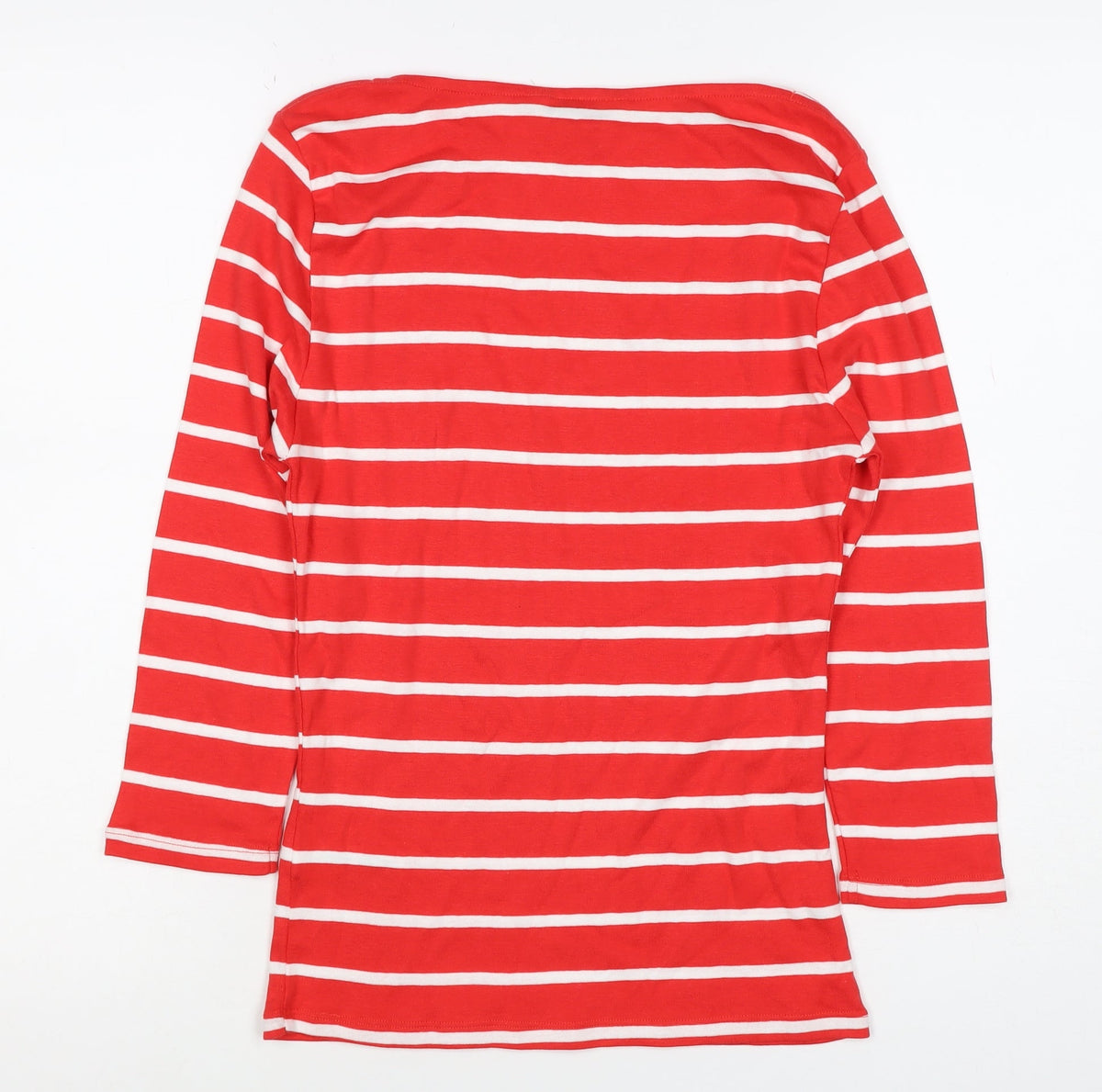 Marks and Spencer Women Red Stripe Basic Boat Neck Long Sleeve Top UK 8