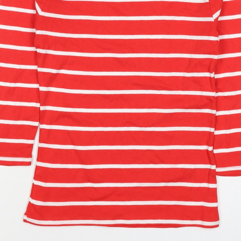 Marks and Spencer Women Red Stripe Basic Boat Neck Long Sleeve Top UK 8