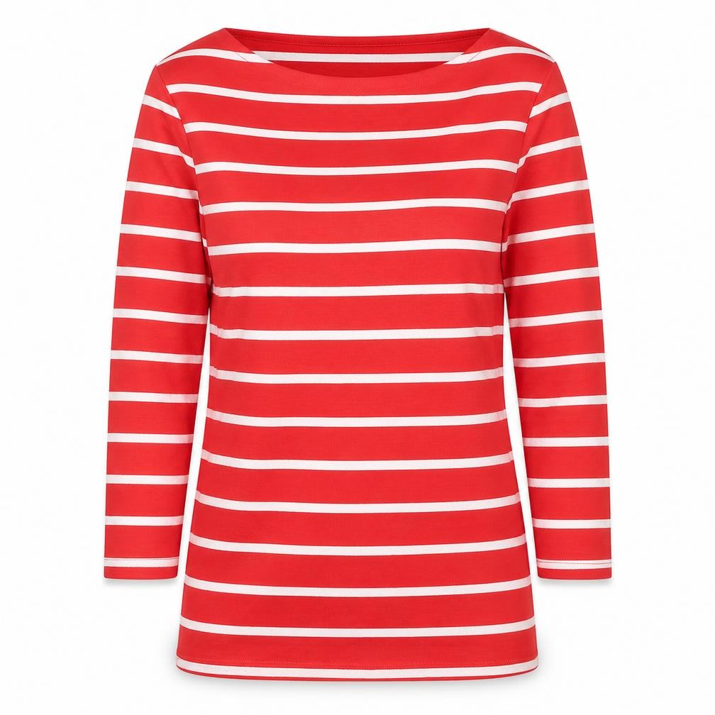 Marks and Spencer Women Red Stripe Basic Boat Neck Long Sleeve Top UK 8
