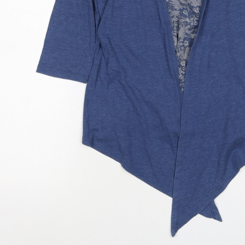 Marks & Spencer Women Blue UK 14 Open Front Floral 3/4 Sleeve Blouse