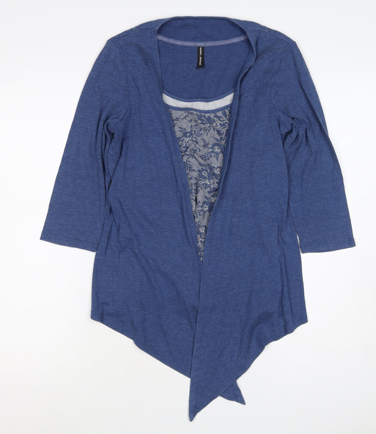 Marks & Spencer Women Blue UK 14 Open Front Floral 3/4 Sleeve Blouse