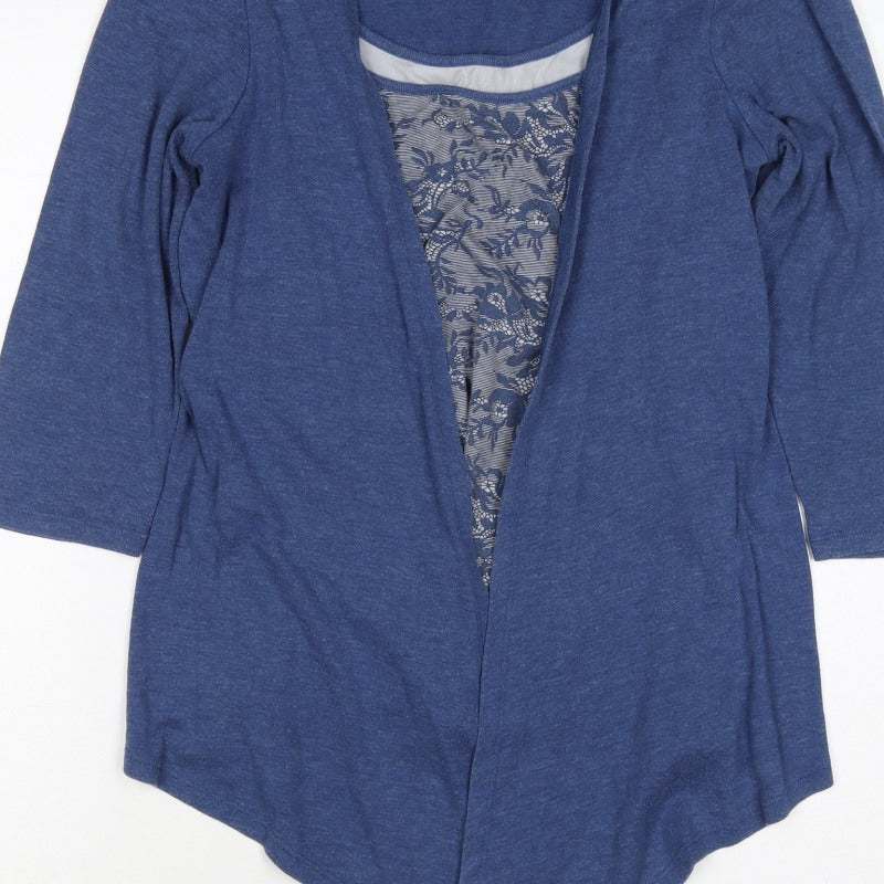 Marks & Spencer Women Blue UK 14 Open Front Floral 3/4 Sleeve Blouse