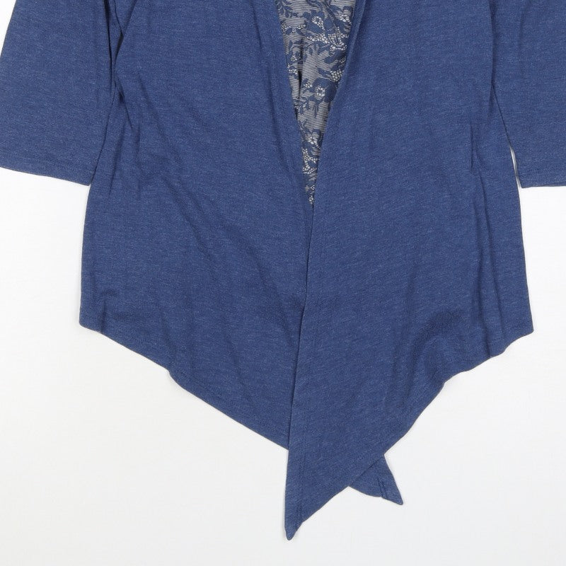 Marks & Spencer Women Blue UK 14 Open Front Floral 3/4 Sleeve Blouse