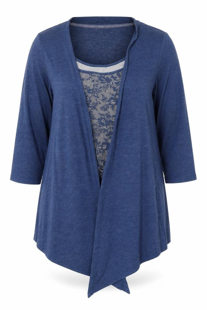 Marks & Spencer Women Blue UK 14 Open Front Floral 3/4 Sleeve Blouse
