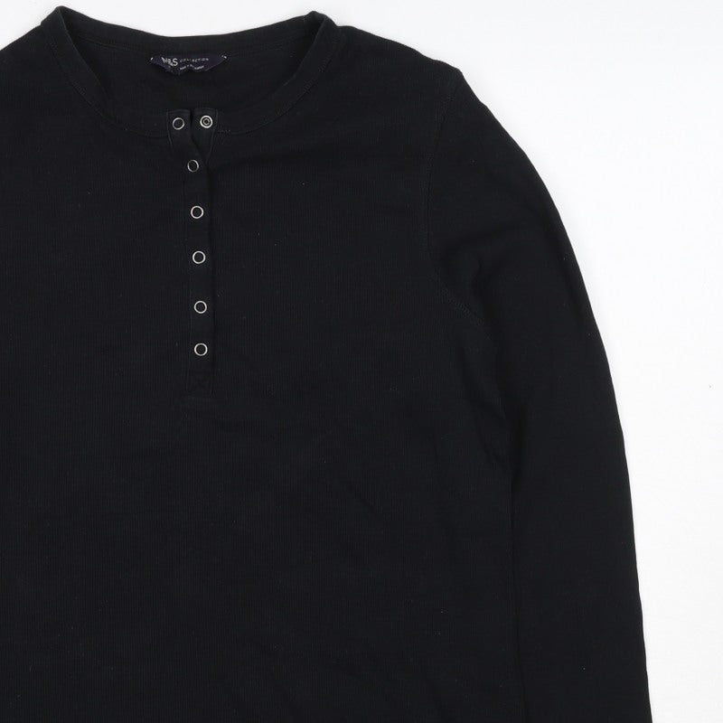 Marks and Spencer Women’s Black UK 16 Henley Long Sleeve Jersey Top
